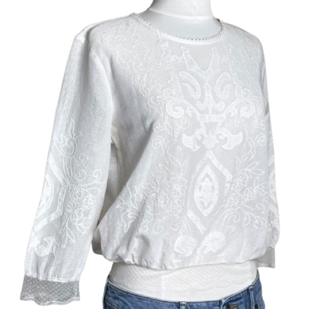 Sfera Lace Tunic Top | Embroidered Appliqué Mesh |Vintage Antique Look | M